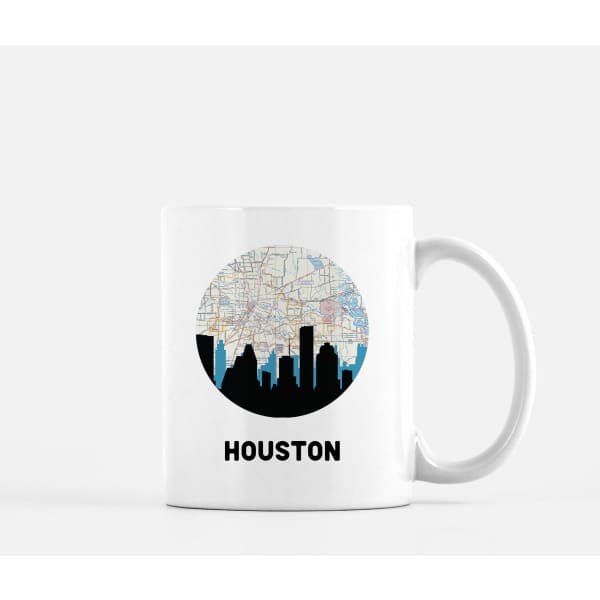 Houston Texas city skyline with vintage Houston map - Mug | 11 oz - City Map Skyline