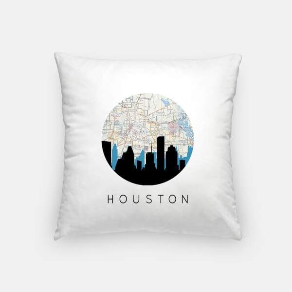 Houston Texas city skyline with vintage Houston map - Pillow | Square - City Map Skyline