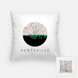Huntsville Alabama city skyline with vintage Huntsville map - Pillow | Square - City Map Skyline