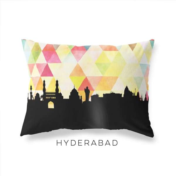 Hyderabad India geometric skyline - Pillow | Lumbar / Yellow - Geometric Skyline
