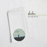 Ibadan Nigeria city skyline with vintage Ibadan map - Tea Towel - City Map Skyline