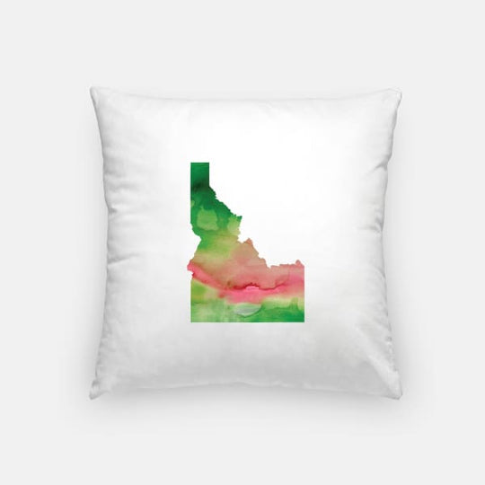 Idaho state watercolor - Pillow | Square / Pink + Green - State Watercolor