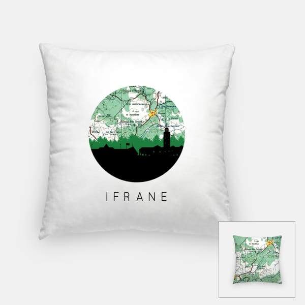 Ifrane Morocco city skyline with vintage Ifrane map - Pillow | Square - City Map Skyline