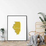 Illinois ’home’ state silhouette - 5x7 Unframed Print / GoldenRod - Home Silhouette