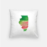 Illinois state watercolor - Pillow | Square / Pink + Green - State Watercolor