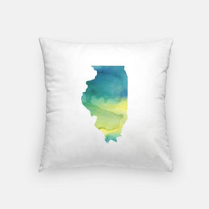 Illinois state watercolor - Pillow | Square / Yellow + Teal - State Watercolor