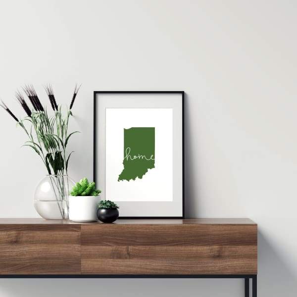 Indiana ’home’ state silhouette - 5x7 Unframed Print / DarkGreen - Home Silhouette