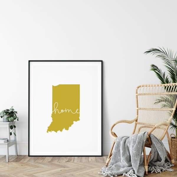 Indiana ’home’ state silhouette - 5x7 Unframed Print / GoldenRod - Home Silhouette