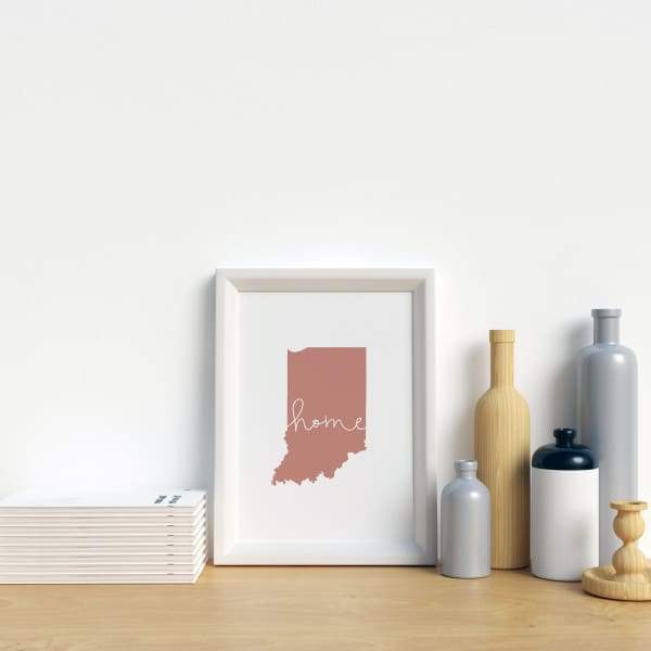 Indiana ’home’ state silhouette - 5x7 Unframed Print / RosyBrown - Home Silhouette