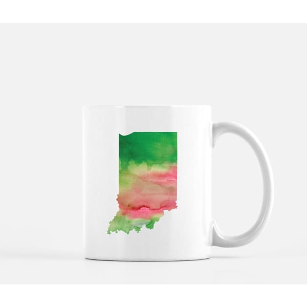 Indiana state watercolor - Mug | 11 oz / Pink + Green - State Watercolor