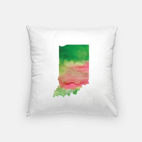 Indiana state watercolor - Pillow | Square / Pink + Green - State Watercolor