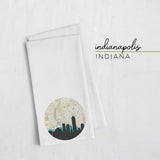 Indianapolis Indiana city skyline with vintage Indianapolis map - Tea Towel - City Map Skyline