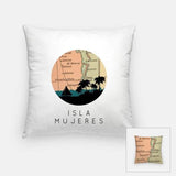Isla Mujeres Mexico city skyline with vintage Isla Mujeres map - Pillow | Square - City Map Skyline