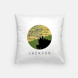 Jackson Tennessee city skyline with vintage Jackson Tennessee map - Pillow | Square - City Map Skyline