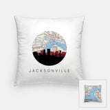 Jacksonville Florida city skyline with vintage Jacksonville map - Pillow | Square - City Map Skyline