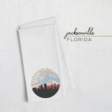 Jacksonville Florida city skyline with vintage Jacksonville map - Tea Towel - City Map Skyline