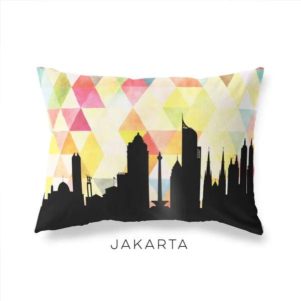 Jakarta Indonesia geometric skyline - Pillow | Lumbar / Yellow - Geometric Skyline