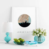 Jersey City New Jersey city skyline with vintage Jersey City map - City Map Skyline