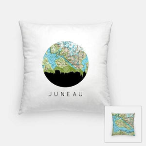 Juneau Alaska city skyline with vintage Juneau map - City Map Skyline