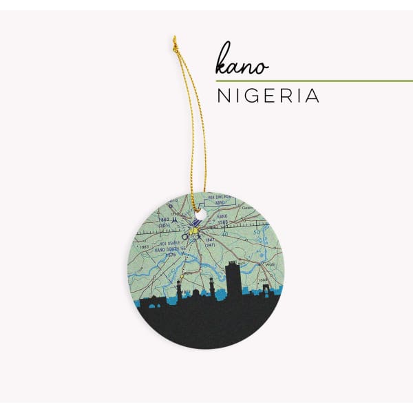 Kano Nigeria city skyline with vintage Kano map - Ornament - City Map Skyline