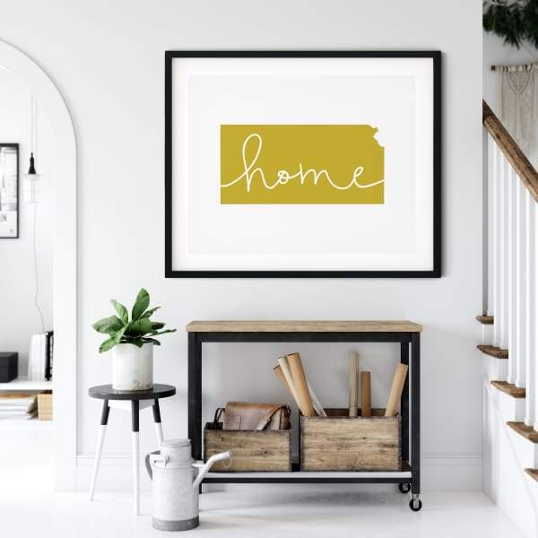 Kansas ’home’ state silhouette - 5x7 Unframed Print / GoldenRod - Home Silhouette