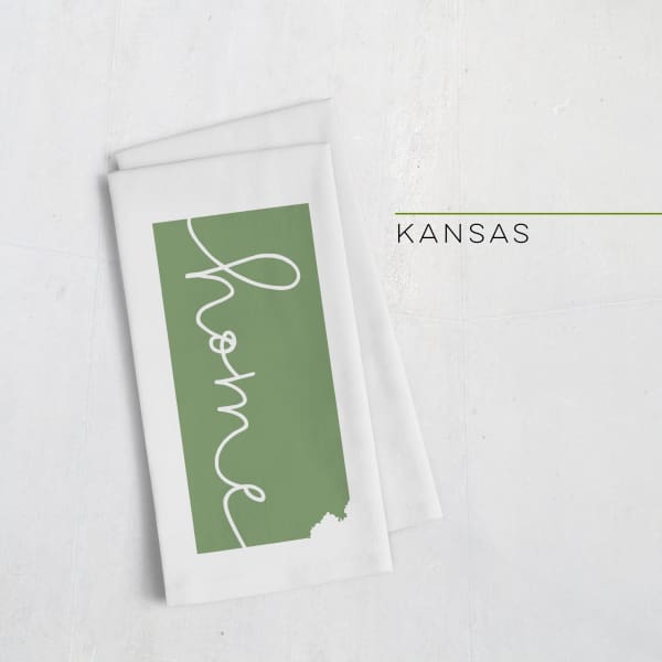 Kansas ’home’ state silhouette - Tea Towel / DarkGreen - Home Silhouette