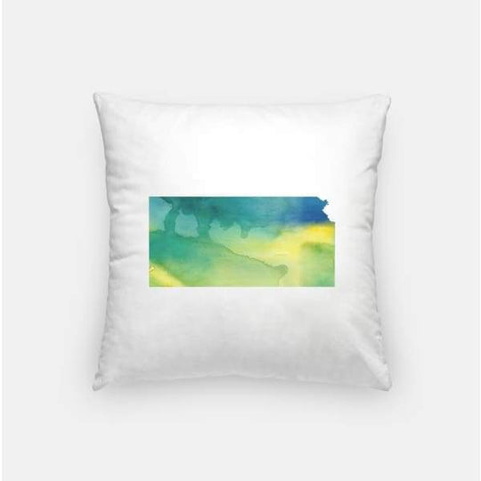 Kansas state watercolor - Pillow | Square / Yellow + Teal - State Watercolor