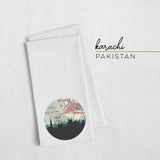 Karachi Pakistan city skyline with vintage Karachi map - Tea Towel - City Map Skyline