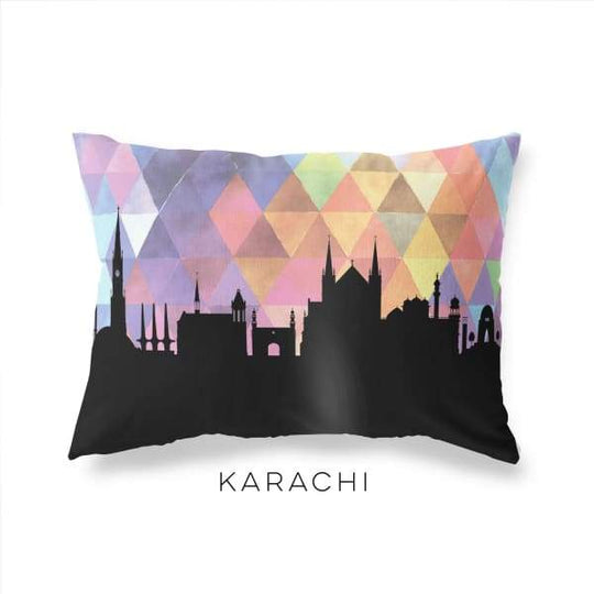 Karachi Pakistan geometric skyline - Pillow | Lumbar / RebeccaPurple - Geometric Skyline