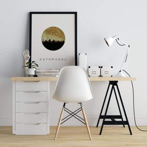 Kathmandu Nepal city skyline with vintage Kathmandu map - 5x7 Unframed Print - City Map Skyline