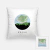 Kauai Hawaii city skyline with vintage Kauai map - Pillow | Square - City Map Skyline