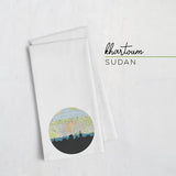 Khartoum Sudan city skyline with vintage Khartoum map - Tea Towel - City Map Skyline