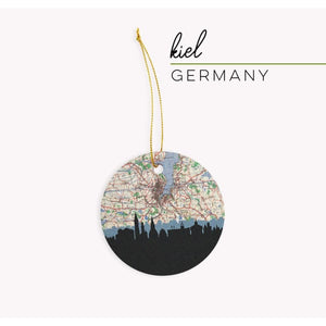 Kiel Germany city skyline with vintage Kiel map - Ornament - City Map Skyline