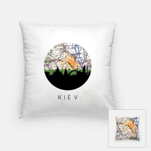 Kiev city skyline with vintage Kiev map - Pillow | Square - City Map Skyline