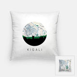 Kigali Rwanda city skyline with vintage Kigali map - Pillow | Square - City Map Skyline