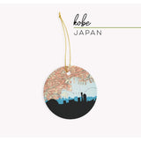 Kobe city skyline with vintage Kobe map - Ornament - City Map Skyline