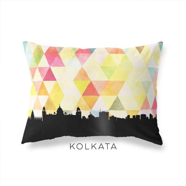 Kolkata India geometric skyline - Pillow | Lumbar / Yellow - Geometric Skyline