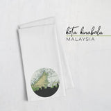 Kota Kinabalu Malaysia city skyline with vintage Kota Kinabalu map - Tea Towel - City Map Skyline