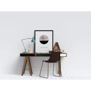 Krakow city skyline with vintage Krakow map - 5x7 Unframed Print - City Map Skyline