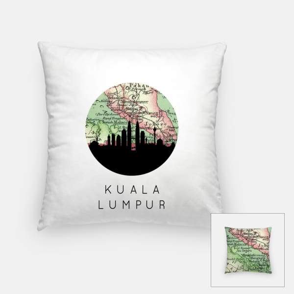 Kuala Lumpur Malaysia city skyline with vintage Kuala Lumpur map - Pillow | Square - City Map Skyline