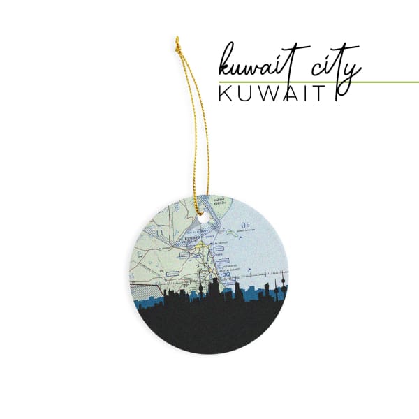 Kuwait City Kuwait city skyline with vintage Kuwait City map - Ornament - City Map Skyline