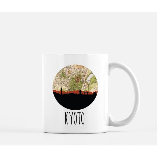 Kyoto city skyline with vintage Kyoto map - Mug | 11 oz - City Map Skyline