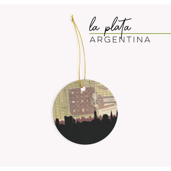 La Plata Argentina city skyline with vintage La Plata map - Ornament - City Map Skyline