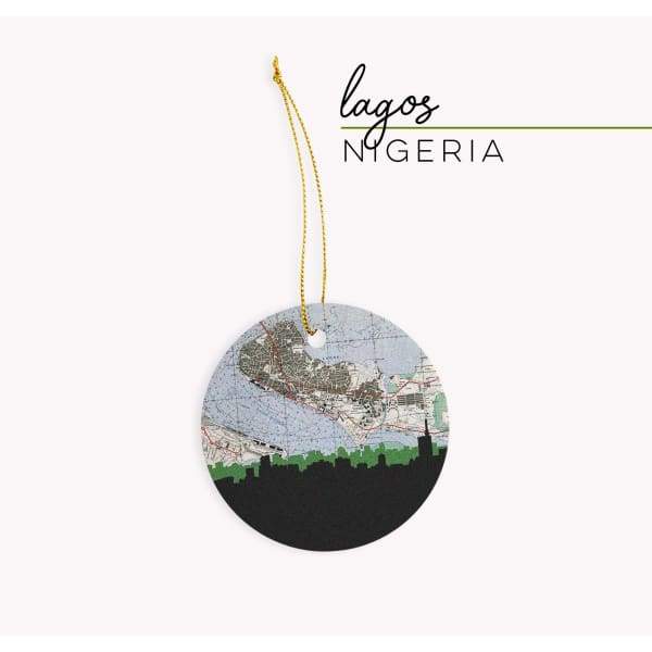 Lagos Nigeria city skyline with vintage Lagos map - City Map Skyline