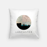 Lancaster Pennsylvania city skyline with vintage Lancaster map - Pillow | Square - City Map Skyline
