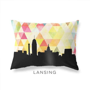 Lansing Michigan geometric skyline - Pillow | Lumbar / Yellow - Geometric Skyline