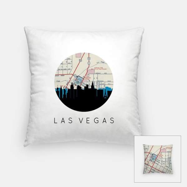 Las Vegas Nevada city skyline with vintage Las Vegas map - Pillow | Square - City Map Skyline