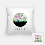 Laurel Maryland city skyline with vintage Laurel map - Pillow | Square - City Map Skyline
