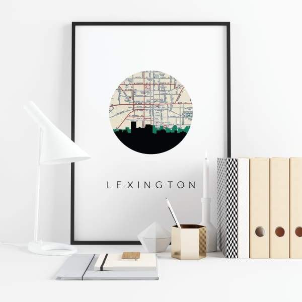 Lexington Kentucky city skyline with vintage Lexington map - City Map Skyline
