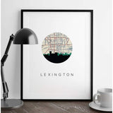 Lexington Kentucky city skyline with vintage Lexington map - 5x7 Unframed Print - City Map Skyline